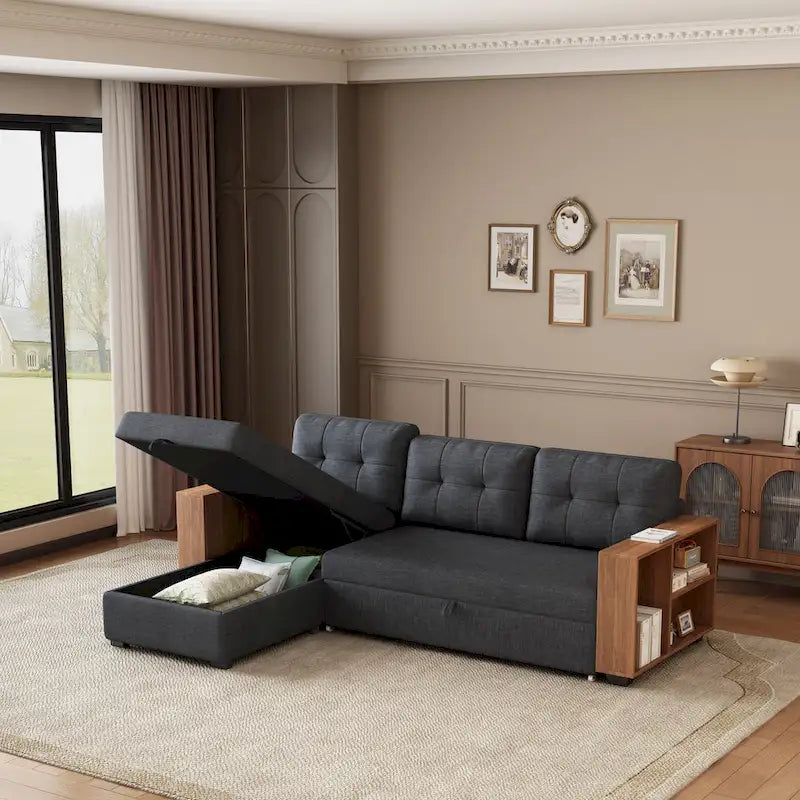 GDFStudio - Vinnas Verwandlungssofa mit ausziehbarem Bett und versteckter Stauraum-Recamiere