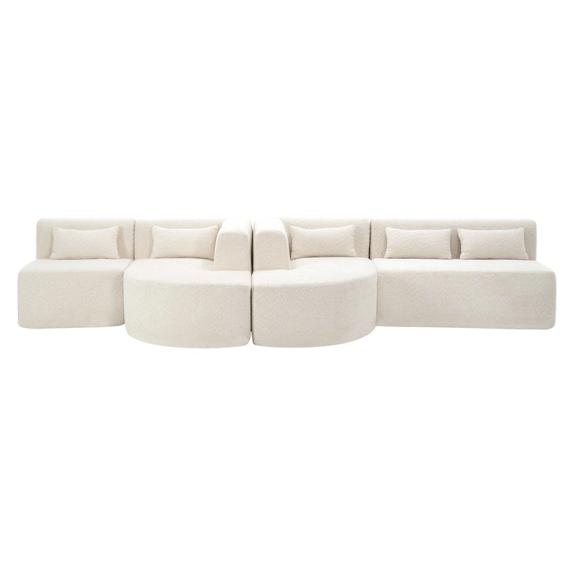 Gepolstertes Modulsofa mit 2 geschwungenen Chaiselongues und 5 Rückenkissen, frei kombinierbares Sofaset für das Wohnzimmer