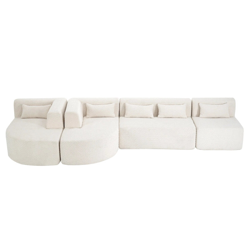 Gepolstertes Modulsofa mit 2 geschwungenen Chaiselongues und 5 Rückenkissen, frei kombinierbares Sofaset für das Wohnzimmer