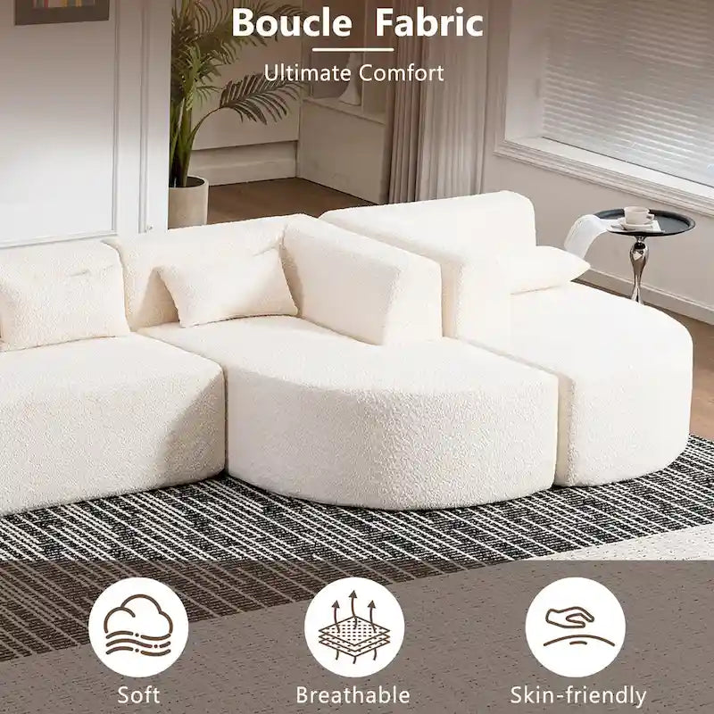 Gepolstertes Modulsofa mit 2 geschwungenen Chaiselongues und 5 Rückenkissen, frei kombinierbares Sofaset für das Wohnzimmer