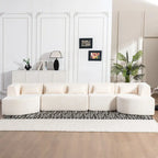 Gepolstertes Modulsofa mit 2 geschwungenen Chaiselongues und 5 Rückenkissen, frei kombinierbares Sofaset für das Wohnzimmer