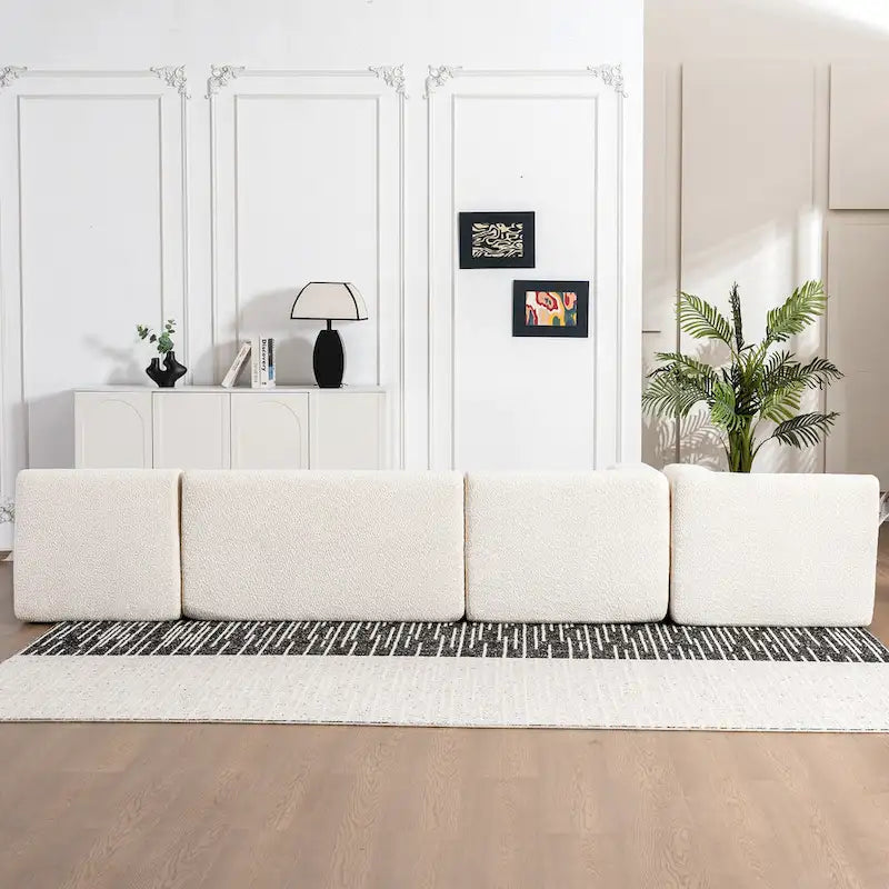 Gepolstertes Modulsofa mit 2 geschwungenen Chaiselongues und 5 Rückenkissen, frei kombinierbares Sofaset für das Wohnzimmer