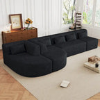 Gepolstertes Modulsofa mit 2 geschwungenen Chaiselongues und 5 Rückenkissen, frei kombinierbares Sofaset für das Wohnzimmer