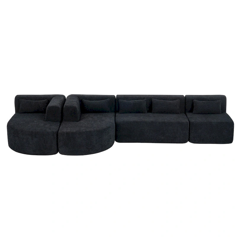 Gepolstertes Modulsofa mit 2 geschwungenen Chaiselongues und 5 Rückenkissen, frei kombinierbares Sofaset für das Wohnzimmer