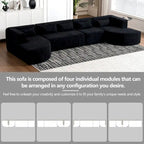 Gepolstertes Modulsofa mit 2 geschwungenen Chaiselongues und 5 Rückenkissen, frei kombinierbares Sofaset für das Wohnzimmer
