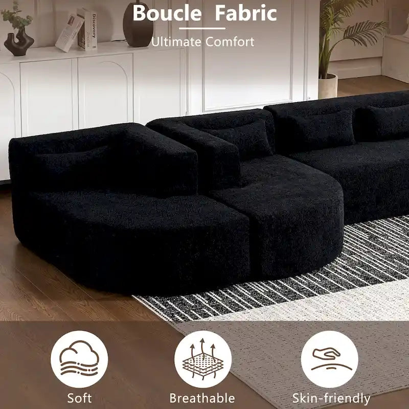 Gepolstertes Modulsofa mit 2 geschwungenen Chaiselongues und 5 Rückenkissen, frei kombinierbares Sofaset für das Wohnzimmer