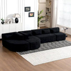 Gepolstertes Modulsofa mit 2 geschwungenen Chaiselongues und 5 Rückenkissen, frei kombinierbares Sofaset für das Wohnzimmer