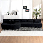 Gepolstertes Modulsofa mit 2 geschwungenen Chaiselongues und 5 Rückenkissen, frei kombinierbares Sofaset für das Wohnzimmer