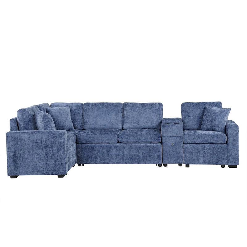 Chenille Ausziehbares Sektionssofa Schlafsofa Modulares Sektionssofa mit Kissen und 2 Becherhaltern für das Wohnzimmer
