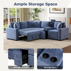 Chenille Ausziehbares Sektionssofa Schlafsofa Modulares Sektionssofa mit Kissen und 2 Becherhaltern für das Wohnzimmer