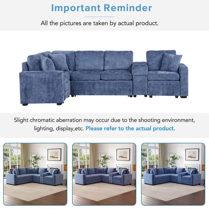 Chenille Ausziehbares Sektionssofa Schlafsofa Modulares Sektionssofa mit Kissen und 2 Becherhaltern für das Wohnzimmer