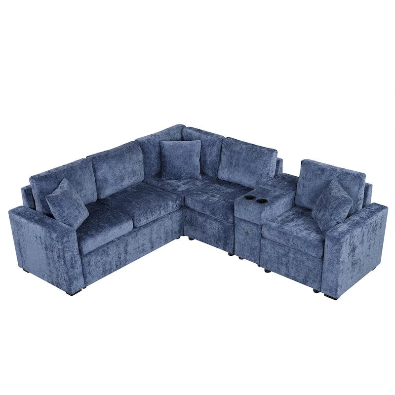 Chenille Ausziehbares Sektionssofa Schlafsofa Modulares Sektionssofa mit Kissen und 2 Becherhaltern für das Wohnzimmer