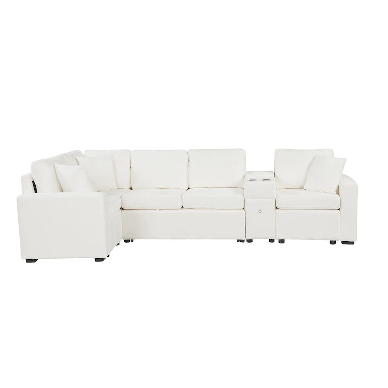 Chenille Ausziehbares Sektionssofa Schlafsofa Modulares Sektionssofa mit Kissen und 2 Becherhaltern für das Wohnzimmer