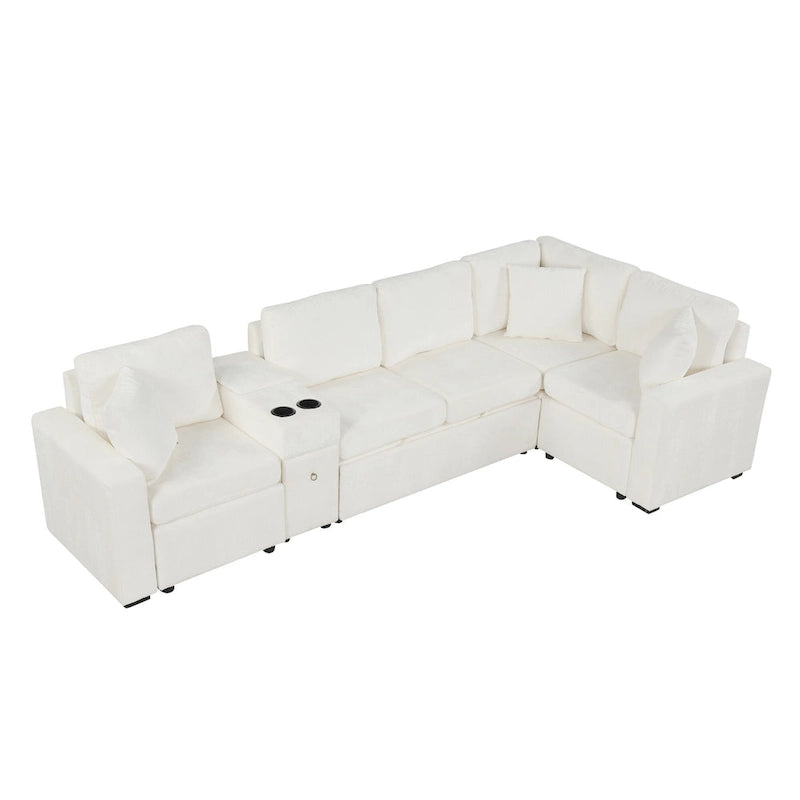 Chenille Ausziehbares Sektionssofa Schlafsofa Modulares Sektionssofa mit Kissen und 2 Becherhaltern für das Wohnzimmer