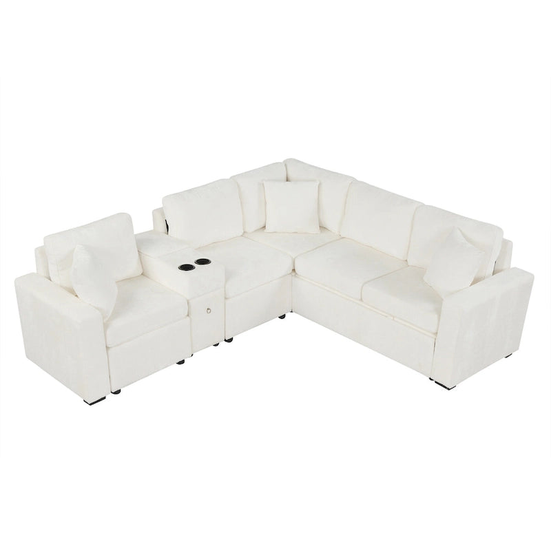 Chenille Ausziehbares Sektionssofa Schlafsofa Modulares Sektionssofa mit Kissen und 2 Becherhaltern für das Wohnzimmer