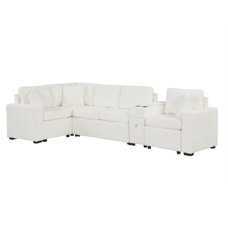 Chenille Ausziehbares Sektionssofa Schlafsofa Modulares Sektionssofa mit Kissen und 2 Becherhaltern für das Wohnzimmer