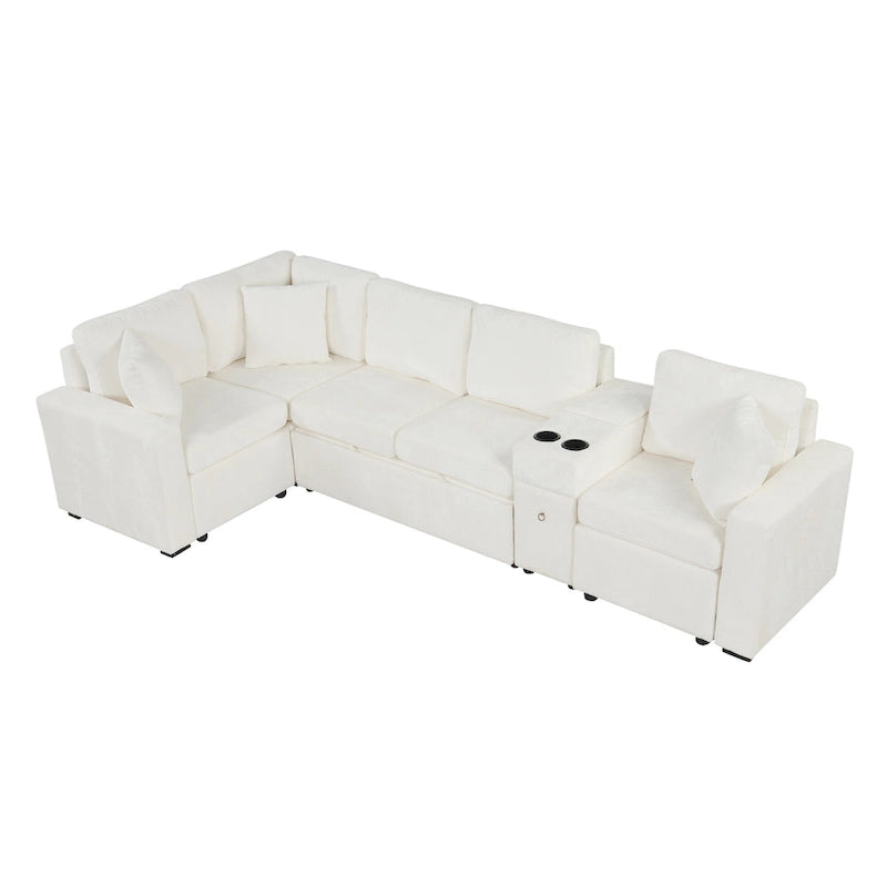 Chenille Ausziehbares Sektionssofa Schlafsofa Modulares Sektionssofa mit Kissen und 2 Becherhaltern für das Wohnzimmer