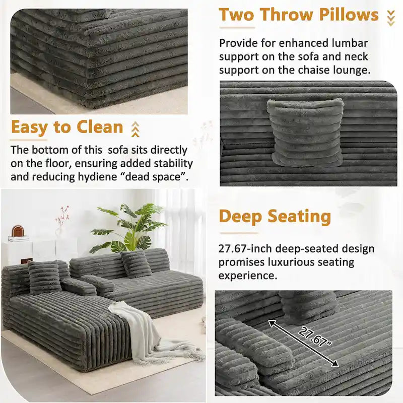 Cloud-Ecksofa, modernes Polstersofa mit 2 Wurfkissen, frei kombinierbares Sofa, modulares L-förmiges Ecksofa
