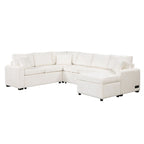 Chenille Ecksofa mit Ausziehfunktion, L-förmiges Schlafsofa mit Stauraum-Ottomane, 3 Kissen und Ladevorrichtungen