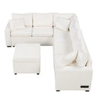 Chenille Ecksofa mit Ausziehfunktion, L-förmiges Schlafsofa mit Stauraum-Ottomane, 3 Kissen und Ladevorrichtungen