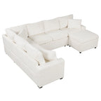 Chenille Ecksofa mit Ausziehfunktion, L-förmiges Schlafsofa mit Stauraum-Ottomane, 3 Kissen und Ladevorrichtungen