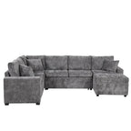 Chenille Ecksofa mit Ausziehfunktion, L-förmiges Schlafsofa mit Stauraum-Ottomane, 3 Kissen und Ladevorrichtungen