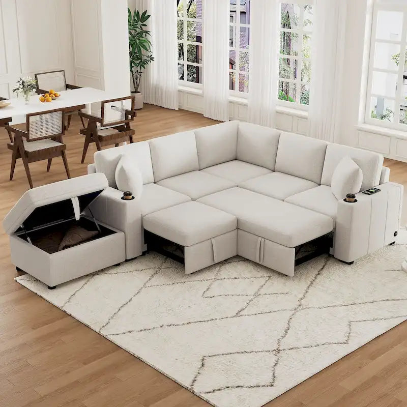 84.7 Chenille Schlafsofa mit Stauraum & USB-Anschlüssen