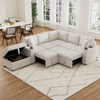 84.7 Chenille Sleeper Sectional Sofa with Storage & USB Ports