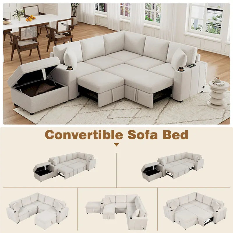 84.7 Chenille Schlafsofa mit Stauraum & USB-Anschlüssen