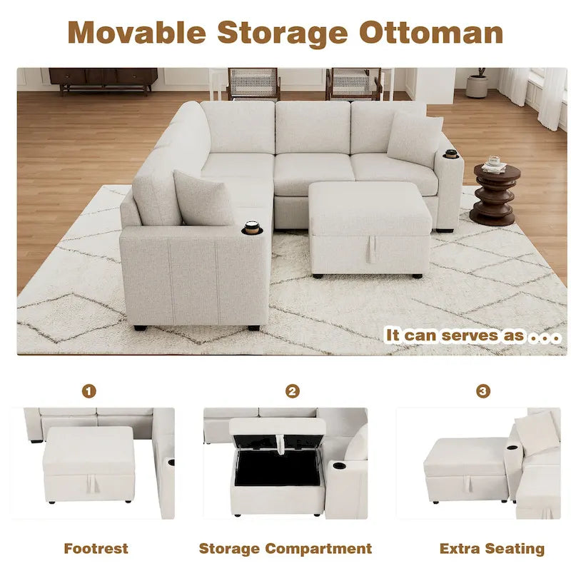 84.7 Chenille Schlafsofa mit Stauraum & USB-Anschlüssen