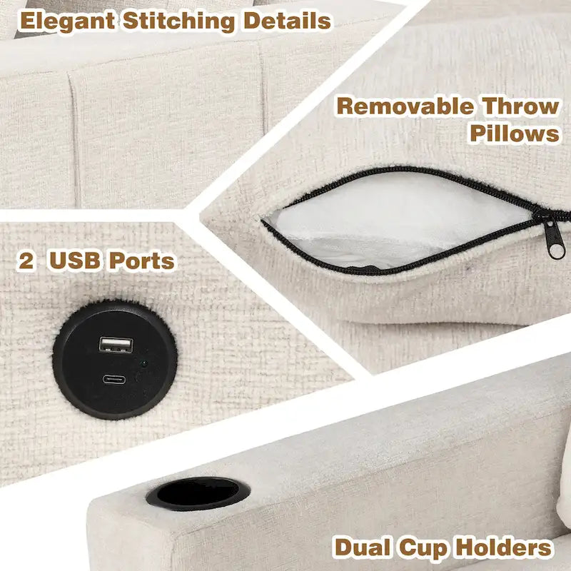 84.7 Chenille Schlafsofa mit Stauraum & USB-Anschlüssen