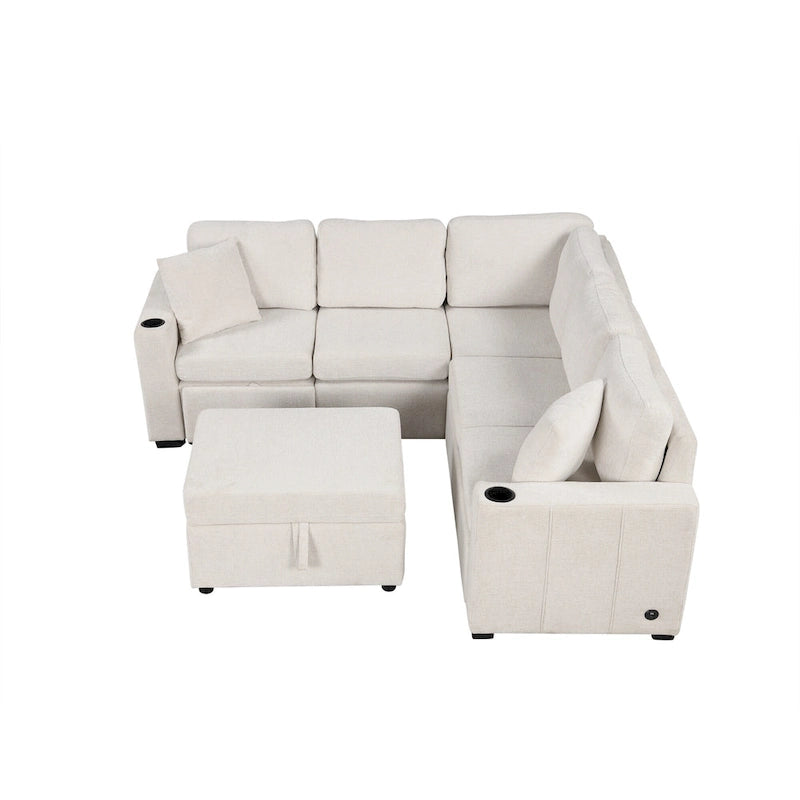84.7 Chenille Schlafsofa mit Stauraum & USB-Anschlüssen