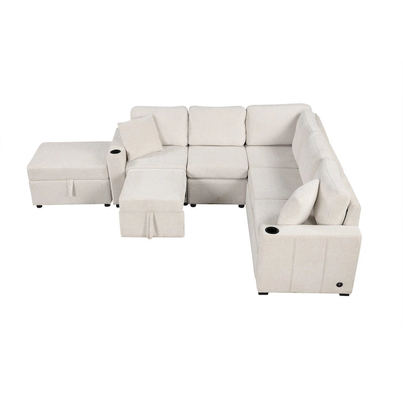 84.7 Chenille Schlafsofa mit Stauraum & USB-Anschlüssen