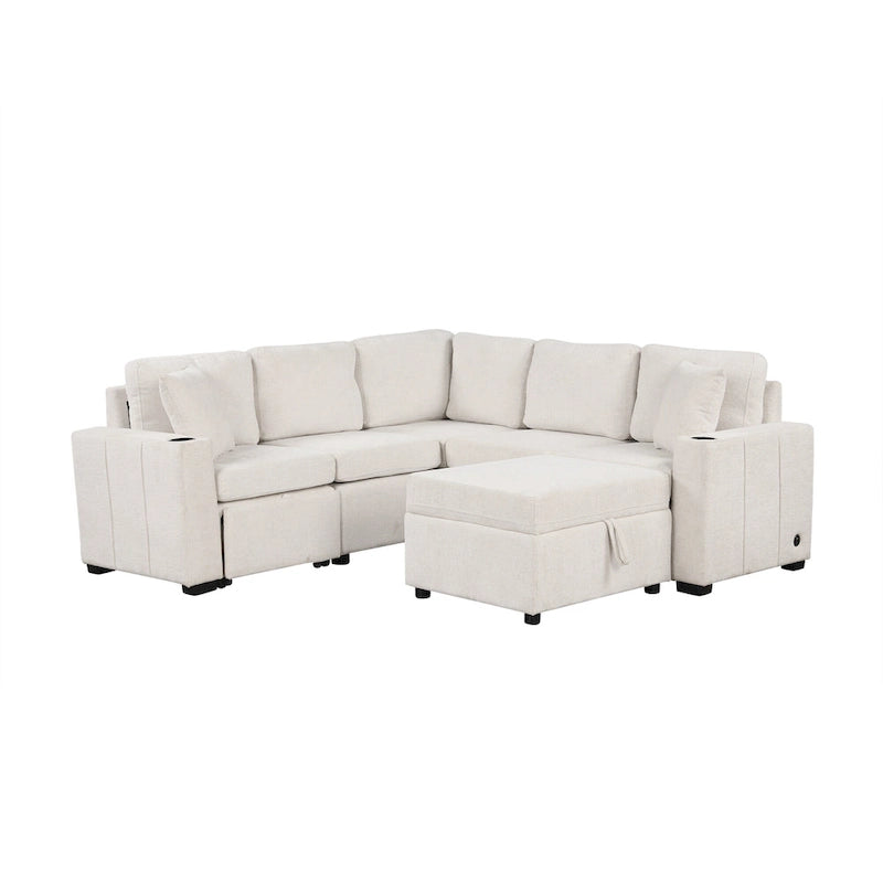 84.7 Chenille Schlafsofa mit Stauraum & USB-Anschlüssen