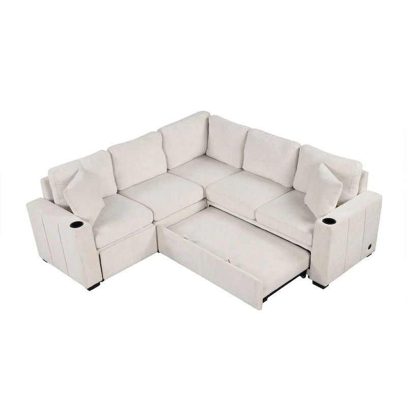 84.7 Chenille Schlafsofa mit Stauraum & USB-Anschlüssen