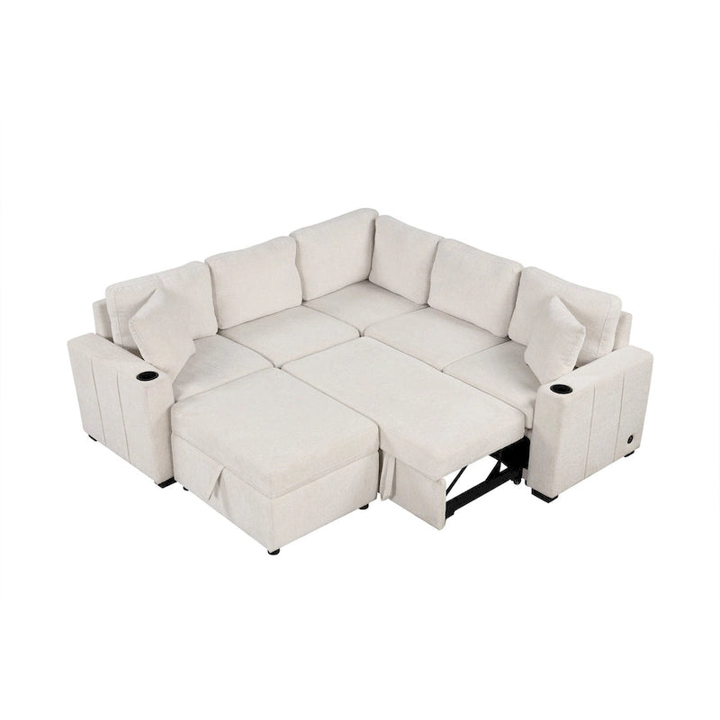 84.7 Chenille Schlafsofa mit Stauraum & USB-Anschlüssen