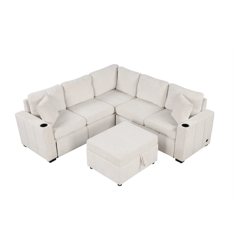 84.7 Chenille Schlafsofa mit Stauraum & USB-Anschlüssen
