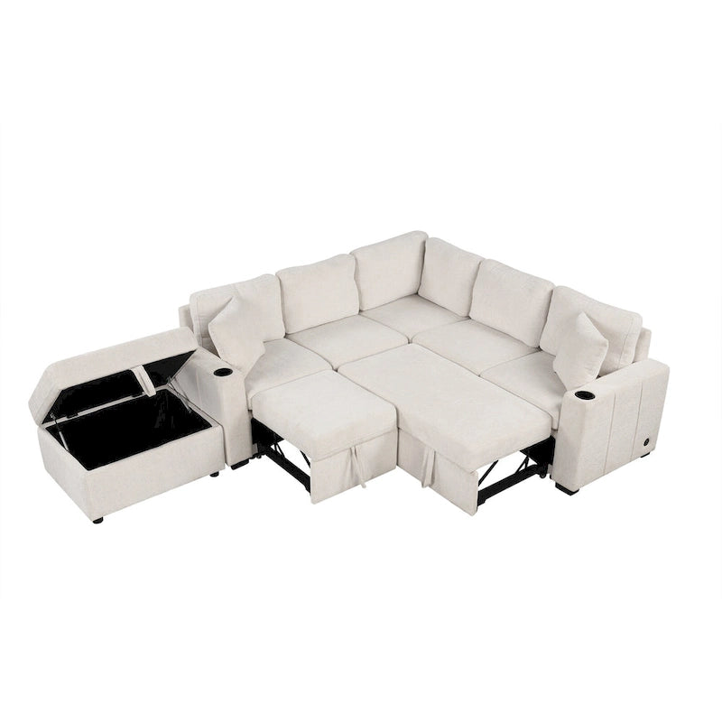84.7 Chenille Schlafsofa mit Stauraum & USB-Anschlüssen