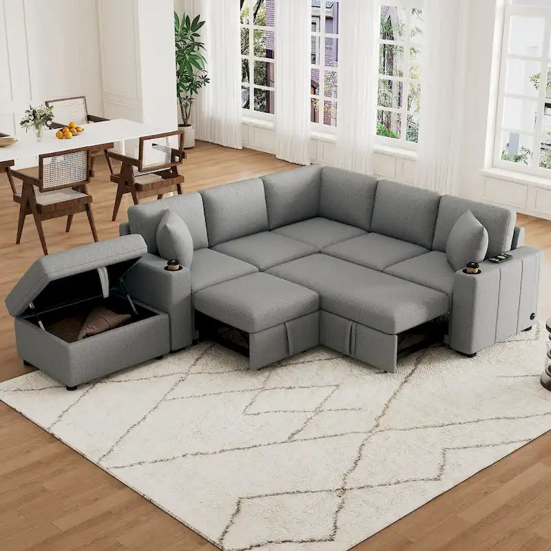 84.7 Chenille Schlafsofa mit Stauraum & USB-Anschlüssen