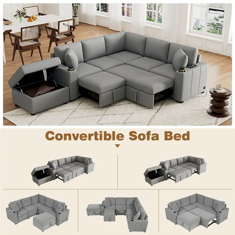 84.7 Chenille Schlafsofa mit Stauraum & USB-Anschlüssen