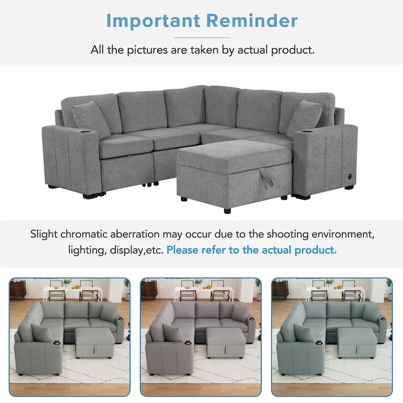 84.7 Chenille Schlafsofa mit Stauraum & USB-Anschlüssen