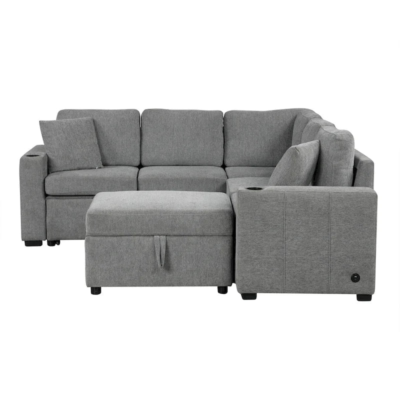 84.7 Chenille Schlafsofa mit Stauraum & USB-Anschlüssen