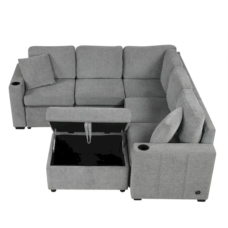 84.7 Chenille Schlafsofa mit Stauraum & USB-Anschlüssen