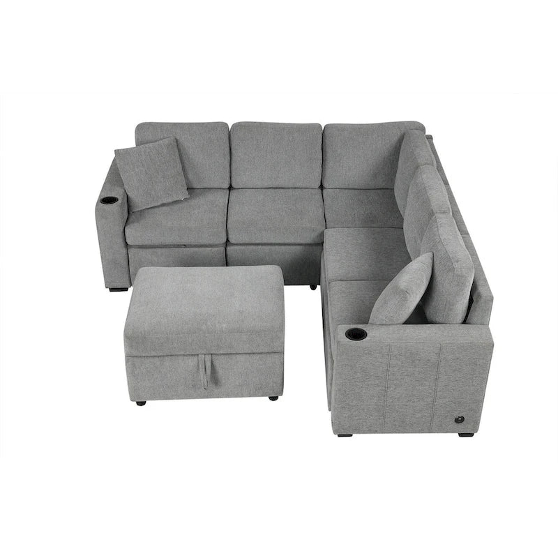 84.7 Chenille Schlafsofa mit Stauraum & USB-Anschlüssen