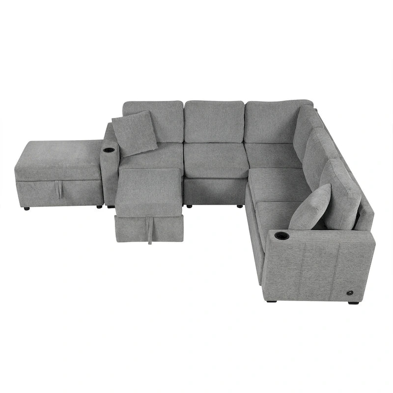84.7 Chenille Schlafsofa mit Stauraum & USB-Anschlüssen