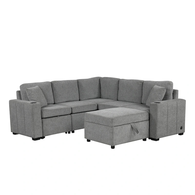 84.7 Chenille Schlafsofa mit Stauraum & USB-Anschlüssen
