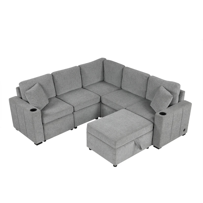 84.7 Chenille Schlafsofa mit Stauraum & USB-Anschlüssen