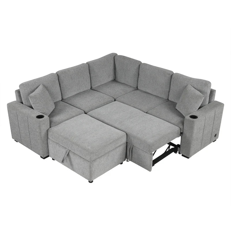 84.7 Chenille Schlafsofa mit Stauraum & USB-Anschlüssen