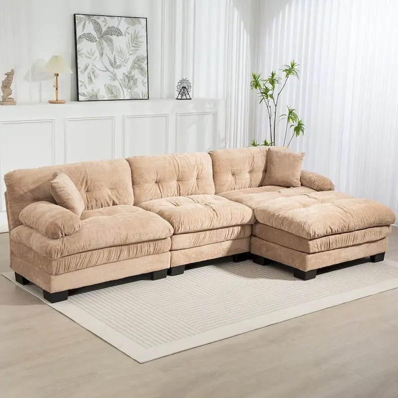 120,87 Chenille L-förmiges Schlafsofa mit Ottomane