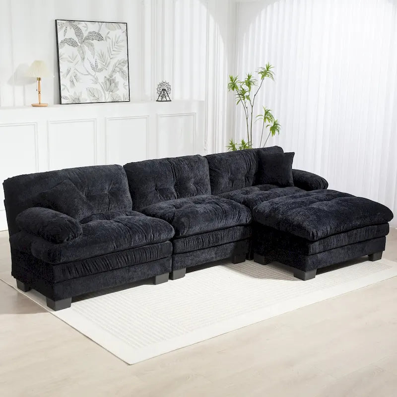 120,87 Chenille L-förmiges Schlafsofa mit Ottomane